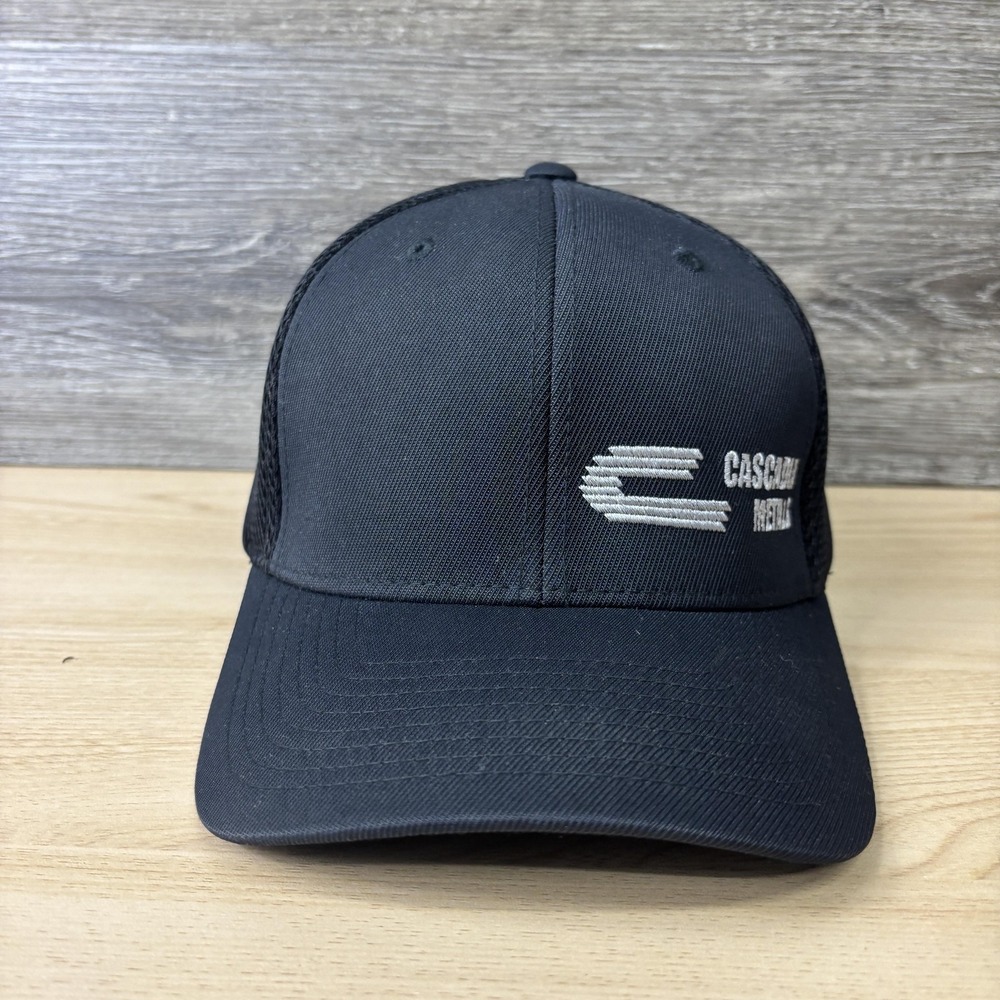 Cascadia Metals Hat Cap Fitted Mens L/XL Black Mesh Trucker Embroidered